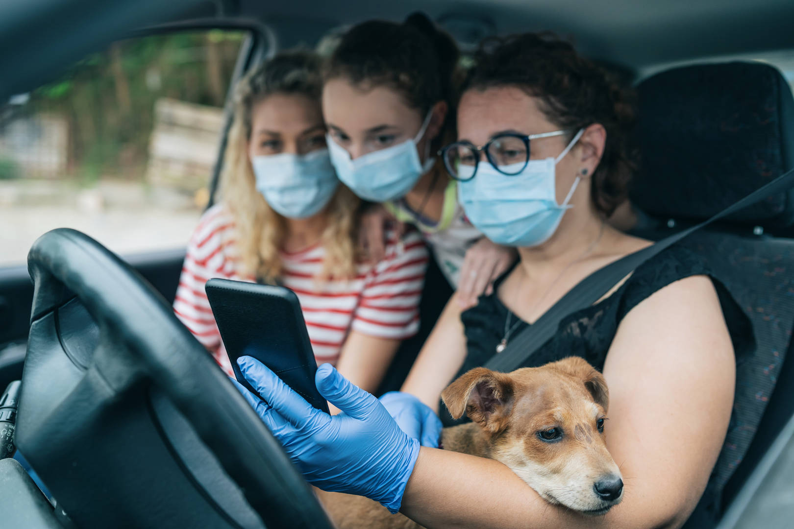 Family waits for vet appointment in car